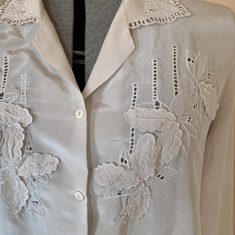 VTG Women’s Blouse Sz L Embroidered Cut Out Leaf Pop‎ Out Cottage Granny Core - Picture 2 of 8